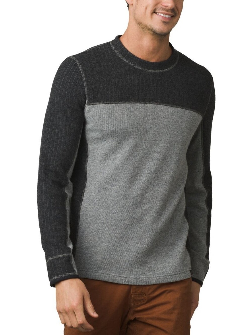 Prana Mens Small Gray Black Wentworth Sweater Colorblock Crew